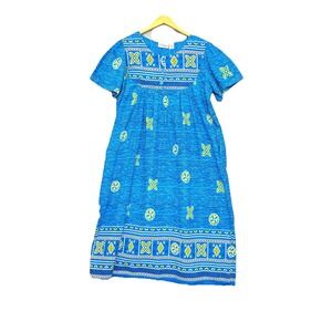 Loungees Sz 1X House Patio Dress Mumu Kaftan Blue Vibrant Pockets‎ Midi Blue